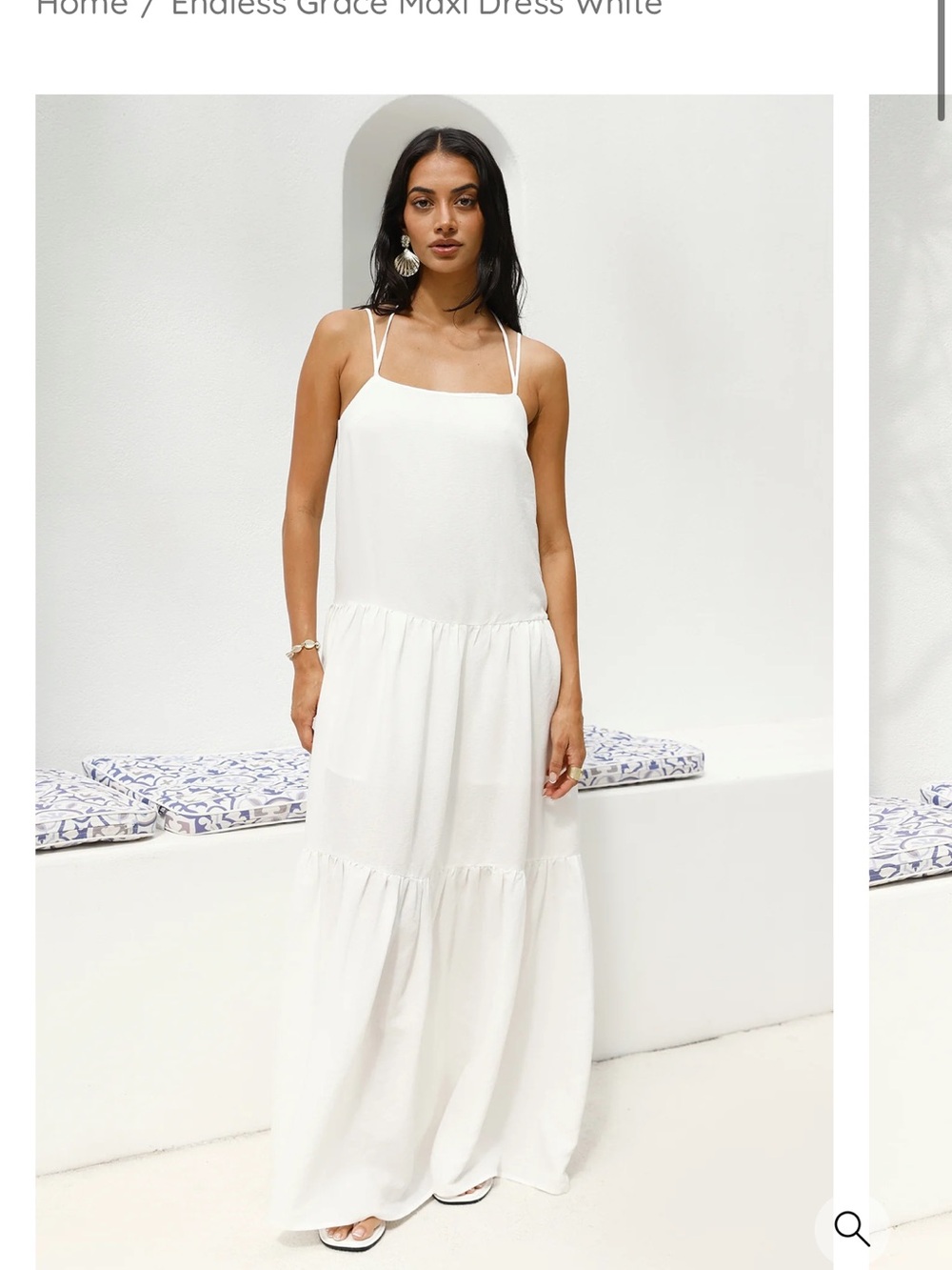 Endless Grace White Tiered Maxi Dress with Spaghetti Straps